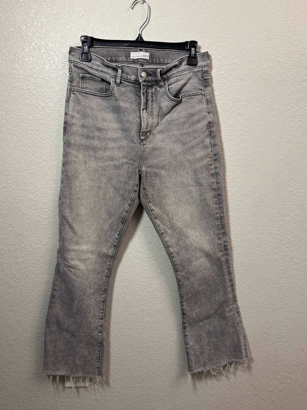 LOFT Grey The Kick Crop Jeans High Rise Raw Hem Size 28 / 6